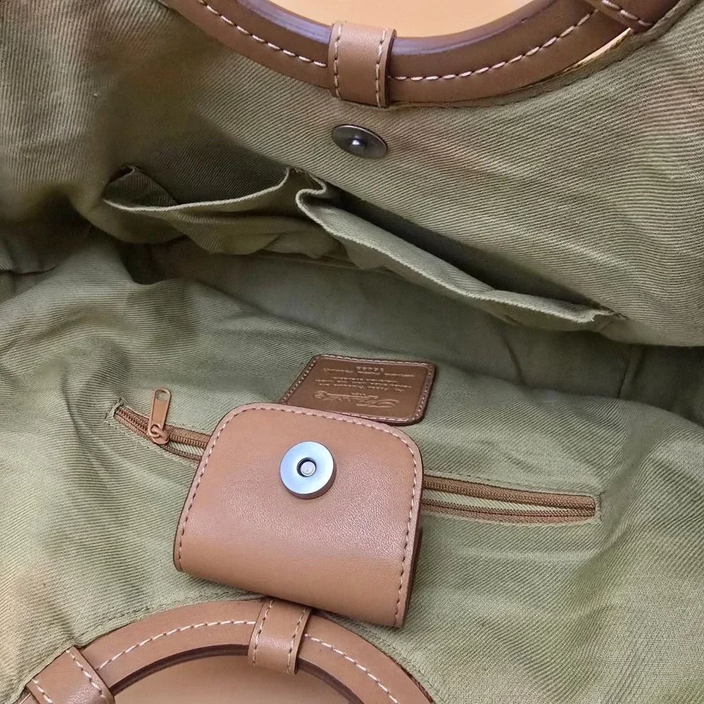 Vintage Fossil  Floral Tapestry Canvas Satchel Bag Circle Handles Tan Leather‎